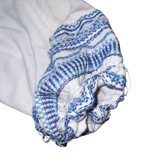 WE THE FREE White Bubble Sleeve Blue Embroidered Blouse Size S - Picture 6 of 10